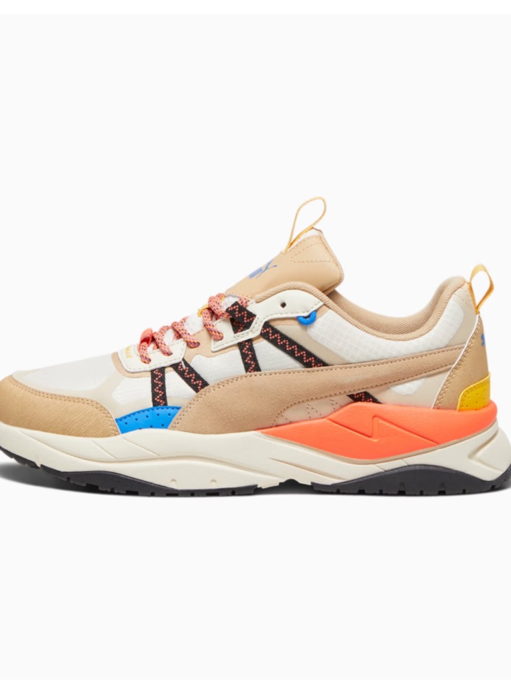 Puma Beige Multicolor Athletic Sneakers with Orange & Blue Accents